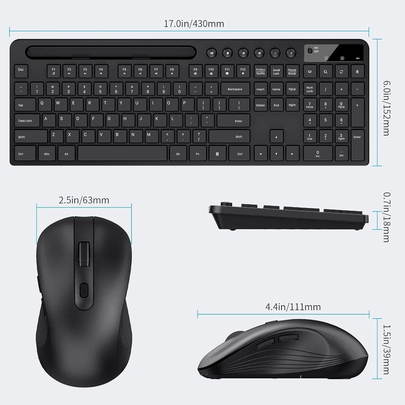 MARVO Wireless Keyboard and Mouse Combo, 2.4G Ergonomic Wireless Computer Keyboard with Phone Tablet Holder, Silent Mouse with 6 Button, Compatible with MacBook, Windows (Black) - Image 4